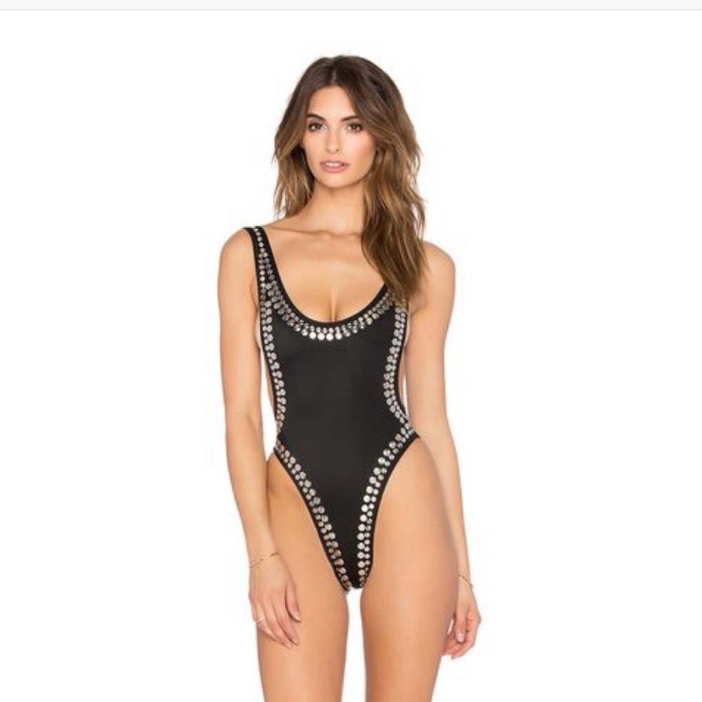 Norma Kamali Marissa stud swimsuit, black, xs